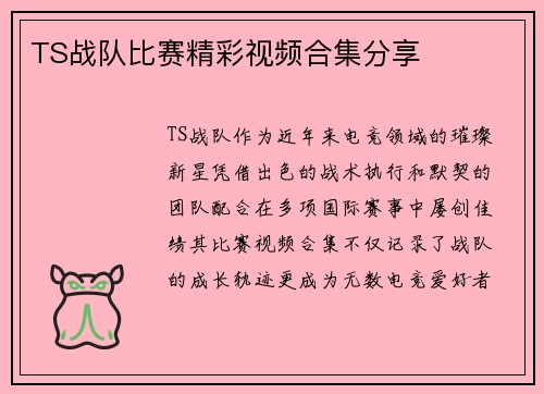 TS战队比赛精彩视频合集分享