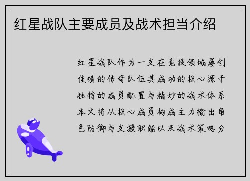 红星战队主要成员及战术担当介绍